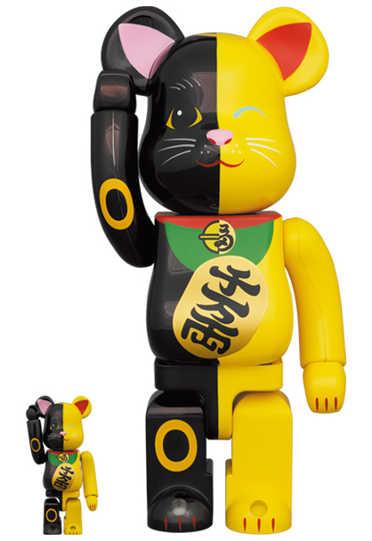 BE@RBRICK ベアブリック 招き猫 黒×黄 100％ & 400％