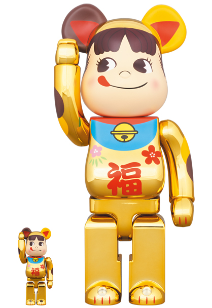 BE@RBRICK 招き猫 ペコちゃん 福 金メッキ 100%&400%