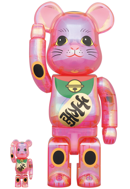 BE@RBRICK 招き猫 桃色透明メッキ 100%u0026400%-