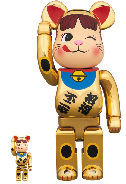 BE@RBRICK ペコちゃん　金メッキ　招き猫　400%&100%