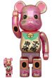 BE@RBRICK 招き猫 千万両・東京 桃色透明メッキ 桜吹雪 100％ & 400％
