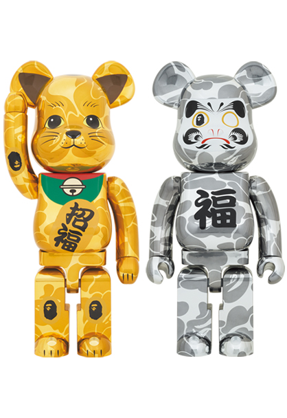 BE@RBRICK BAPE 招き猫 金メッキ&達磨 銀メッキ 1000%おもちゃ ...