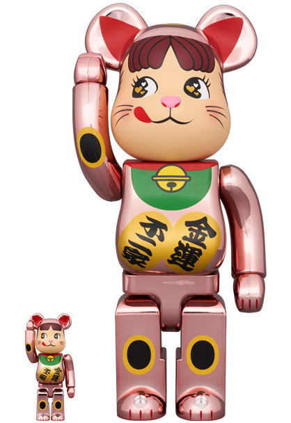 BE@RBRICK 招き猫ペコちゃん金運ダブル小判桃金メッキ100%\u0026400%