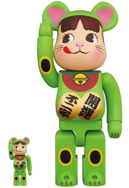 MEDICOM TOY - BE@RBRICK 招き猫 ペコちゃん 蛍光グリーン 100％ & 400％