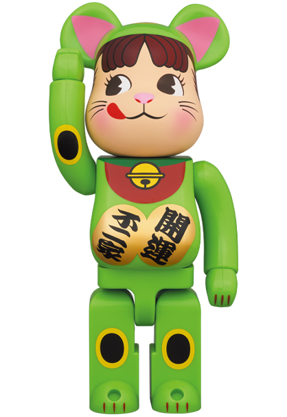 BE@RBRICK 招き猫 ペコちゃん 蛍光グリーン 100 - MEDICOM TOY