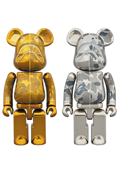 MEDICOM TOY - 超合金 BAPE(R) CAMO SHARK BE@RBRICK GOLD／SILVER