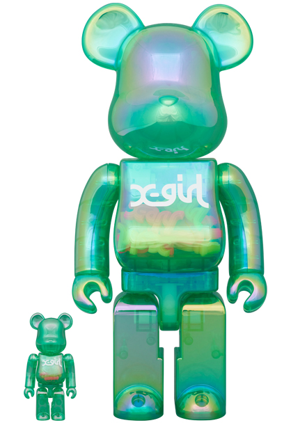 MEDICOM TOY - BE@RBRICK X-girl CLEAR GREEN Ver. 100％ & 400％