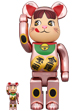 BE@RBRICK 招き猫 ペコちゃん 金運 ダブル小判 桃金メッキ 100％ & 400％